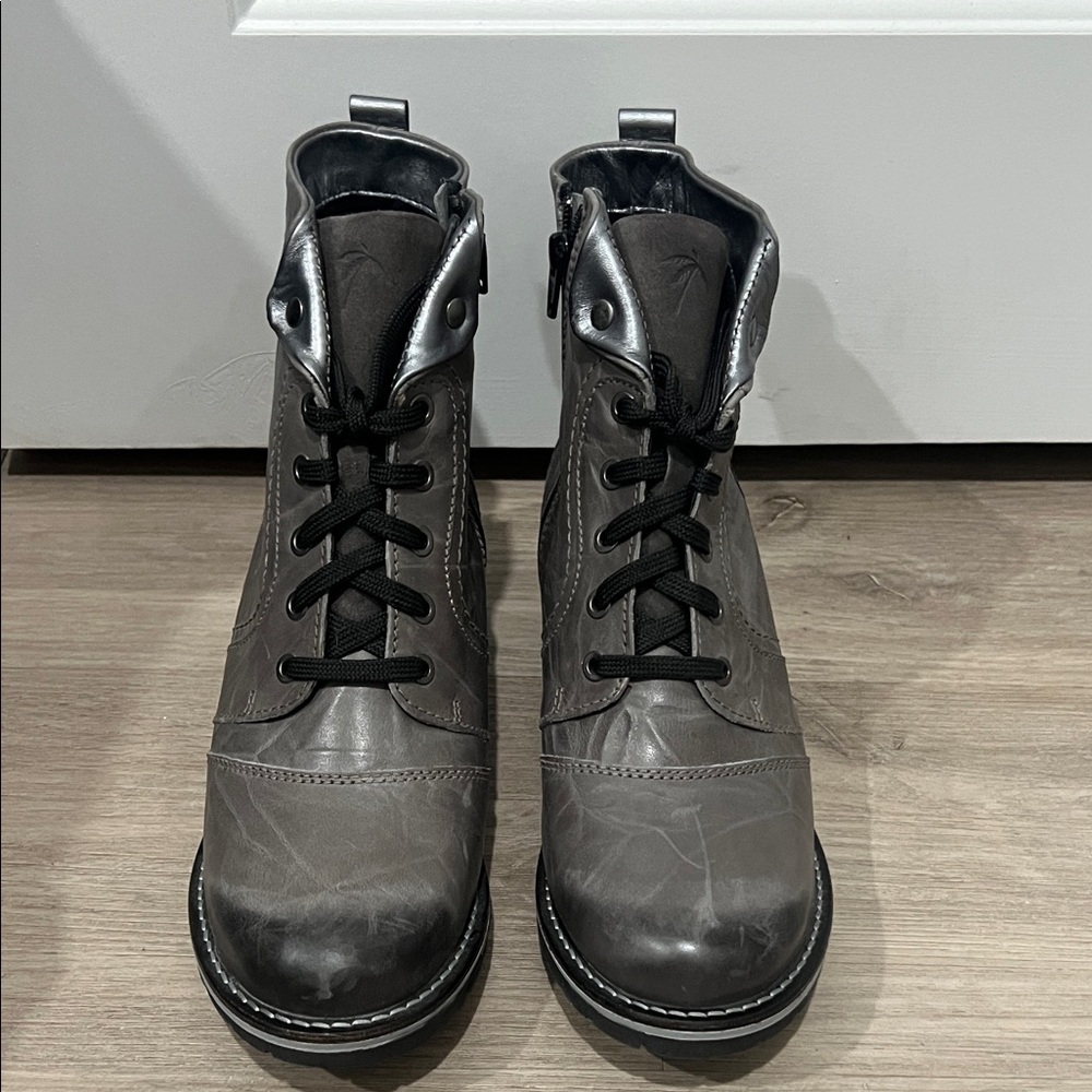 Dromedaris‎ Karissa Scrunched Gray Lace-Up Boots, Women's Size 41 or 10-10.5 - Picture 6 of 14